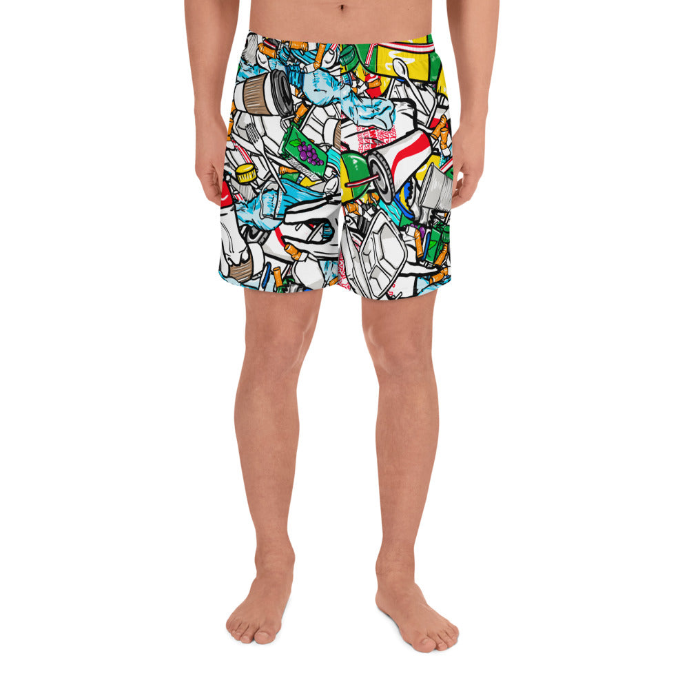 Plastic Pollution Print Athletic Beach Shorts