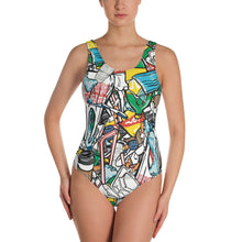 Load image into Gallery viewer, Plastic Pollution Print on One-Piece Swimsuit

