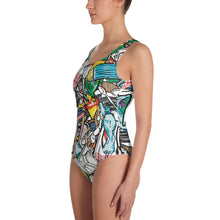 Load image into Gallery viewer, Plastic Pollution Print on One-Piece Swimsuit
