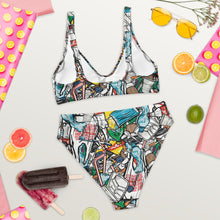 Load image into Gallery viewer, Plastic Pollution Print on Recycled high-waisted bikini
