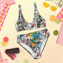 Load image into Gallery viewer, Plastic Pollution Print on Recycled high-waisted bikini
